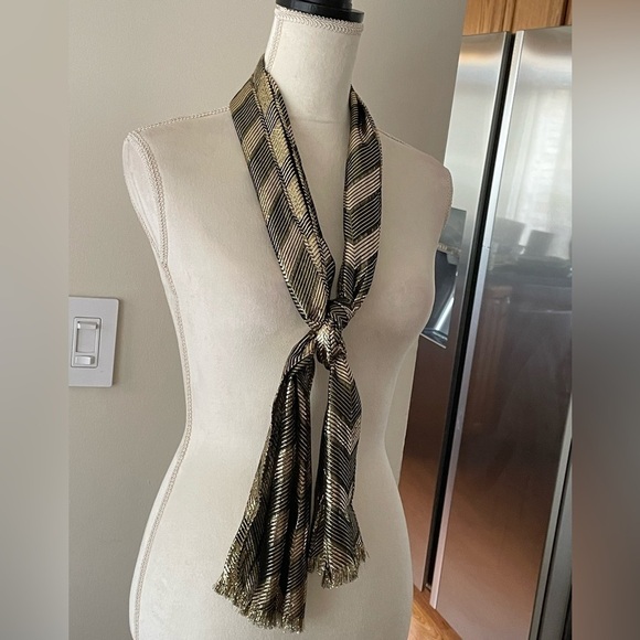 Chevron Print Metallic Gold Silver Scarf Career Office - Picture 3 of 8